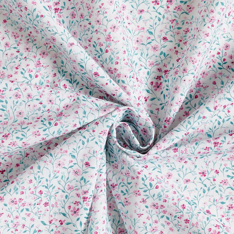 Tkanina bawełniana Popelina delikatne kwiatuszki – mięta pieprzowa/pastelowy fiolet,  image number 3