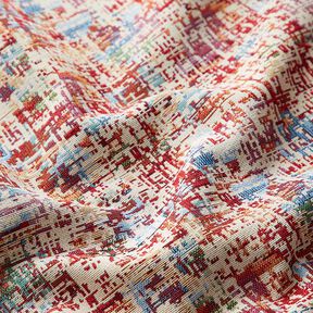 Tkanina dekoracyjna gobelin kolorowy ryflowany wzór – mleczna biel/czerwień karminowa | Resztka 80cm, 