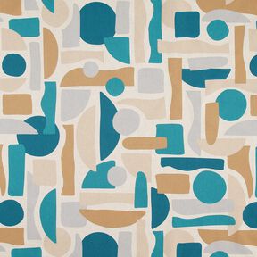 Tkanin dekoracyjna Half panama abstrakcyjne kształty – naturalny/petrol, 