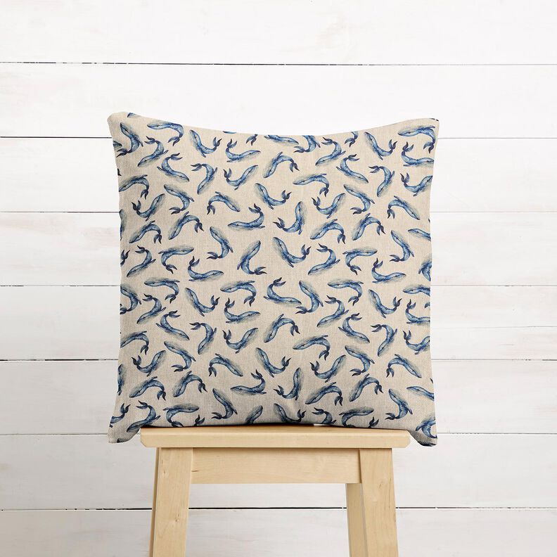 Tkanin dekoracyjna Half panama wieloryby &ndash; indygo/naturalny,  image number 6