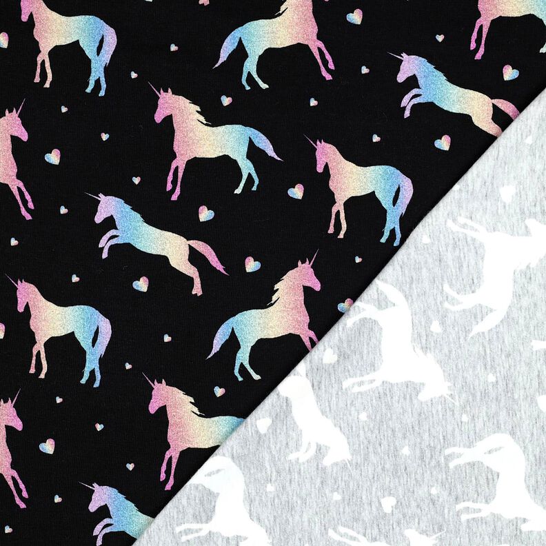 Dżersej bawełniany tęczowe jednorożce nadruk cyfrowy | Poppy Fabrics – czerń,  image number 4