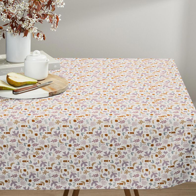 Tkanina bawełniana Kreton abstrakcyjne ptaki – mleczna biel/pastelowy fiolet,  image number 8
