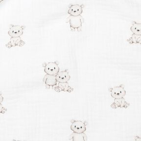 GOTS Muślin / Tkanina double crinkle przyjazne niedźwiadki nadruk cyfrowy | Poppy Fabrics – kość, 