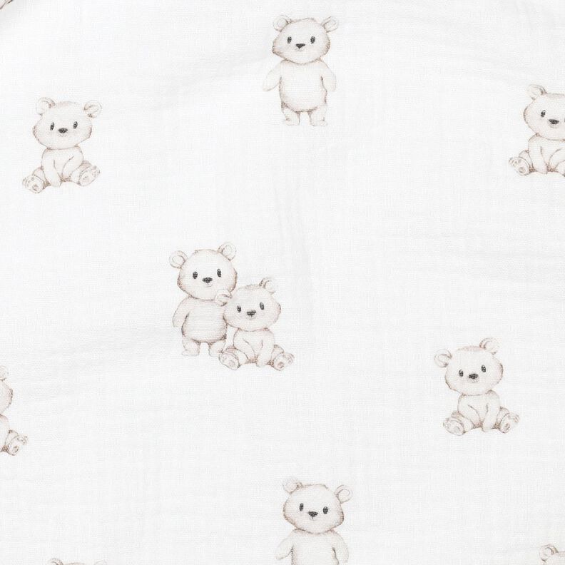 GOTS Muślin / Tkanina double crinkle przyjazne niedźwiadki nadruk cyfrowy | Poppy Fabrics – kość,  image number 2