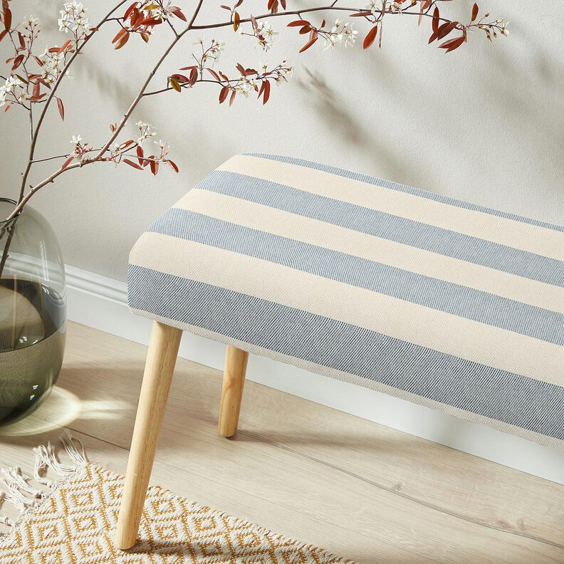 Tkanin dekoracyjna Panama szerokie paski &ndash; szary błękit/jasnobeżowy,  image number 5