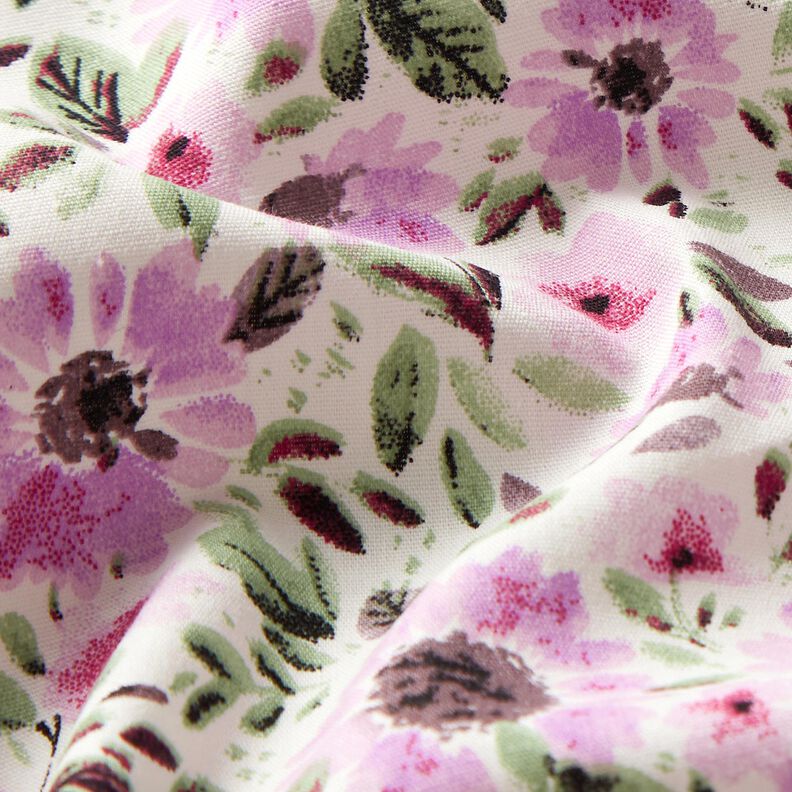 Popelina bawełniana w morze kwiatów – pastelowy fiolet/biel,  image number 2