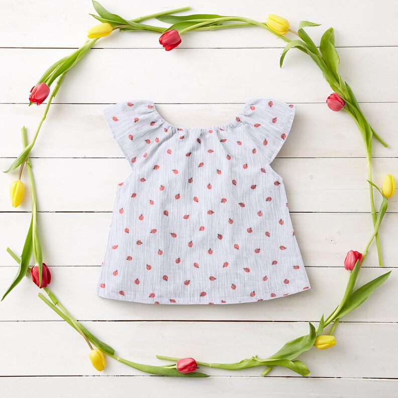 Muślin / Tkanina double crinkle Biedronka nadruk cyfrowy | Poppy Fabrics – biel,  image number 7