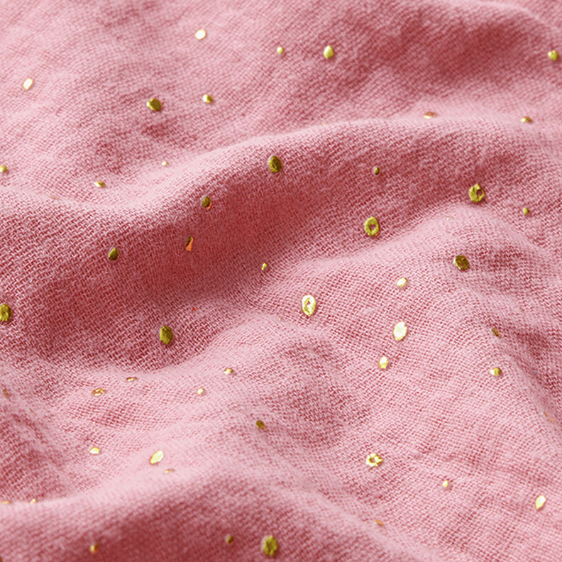 Muślin bawełniany w rozproszone złote plamki – róż/złoto,  image number 2