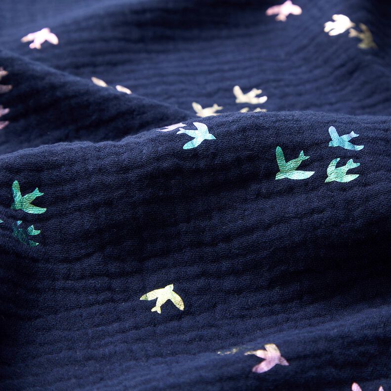 Muślin / Tkanina double crinkle Jaskółki Nadruk foliowy | Poppy Fabrics – ciemnogranatowy/mix,  image number 5
