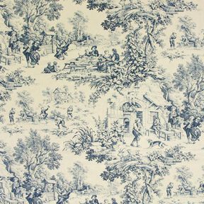 Toile de Jouy – stalowoniebieski, 