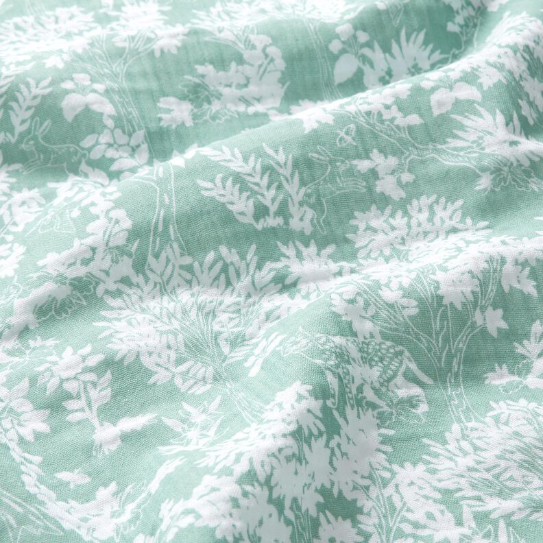 Muślin / Tkanina double crinkle Wz&oacute;r kwiatowy &ndash; eukaliptusowy/biel,  image number 2