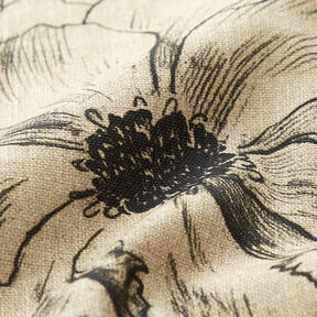 Tkanin dekoracyjna Half panama rysowane kwiaty – zawilec/czerń, 