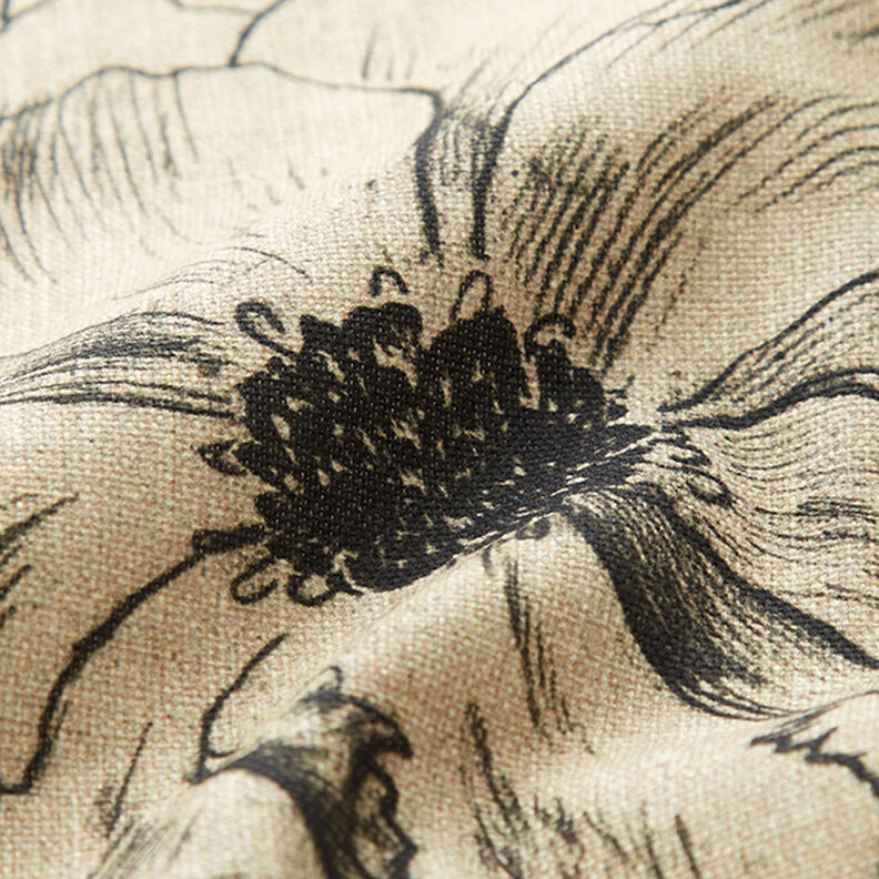 Tkanin dekoracyjna Half panama rysowane kwiaty – zawilec/czerń,  image number 2