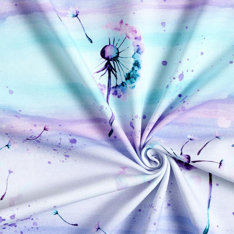 Dżersej bawełniany akwarelowe dmuchawce | Glitzerpüppi  – czerwona lilia/błękit,  image number 3