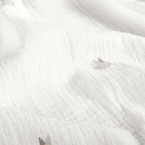 Muślin / Tkanina double crinkle małe ptaszki – mleczna biel/naturalny, 