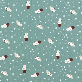 Tkanina bawełniana Popelina śliczne bałwanki – zieleń trzcinowa, 