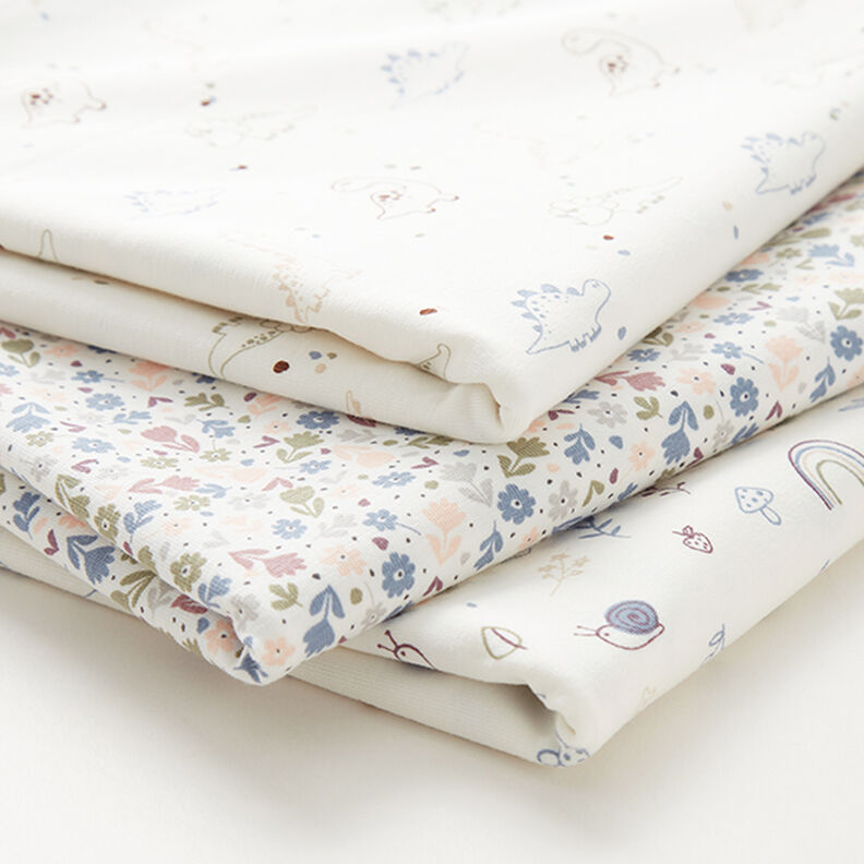 Dżersej bawełniany urocze kwiatuszki  – mleczna biel,  image number 5