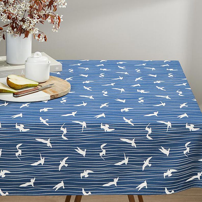 Tkanin dekoracyjna Half panama mewy – niebieski oceaniczny/biel,  image number 8