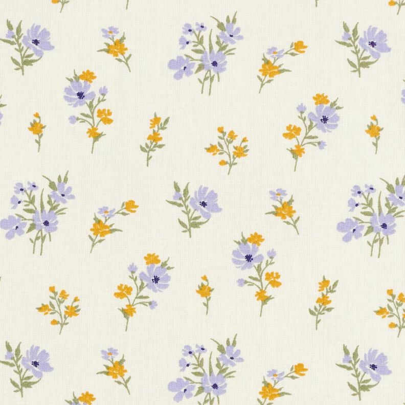 Tkanina bawełniana Kreton kwiaty mini – krem/liliowy,  image number 1