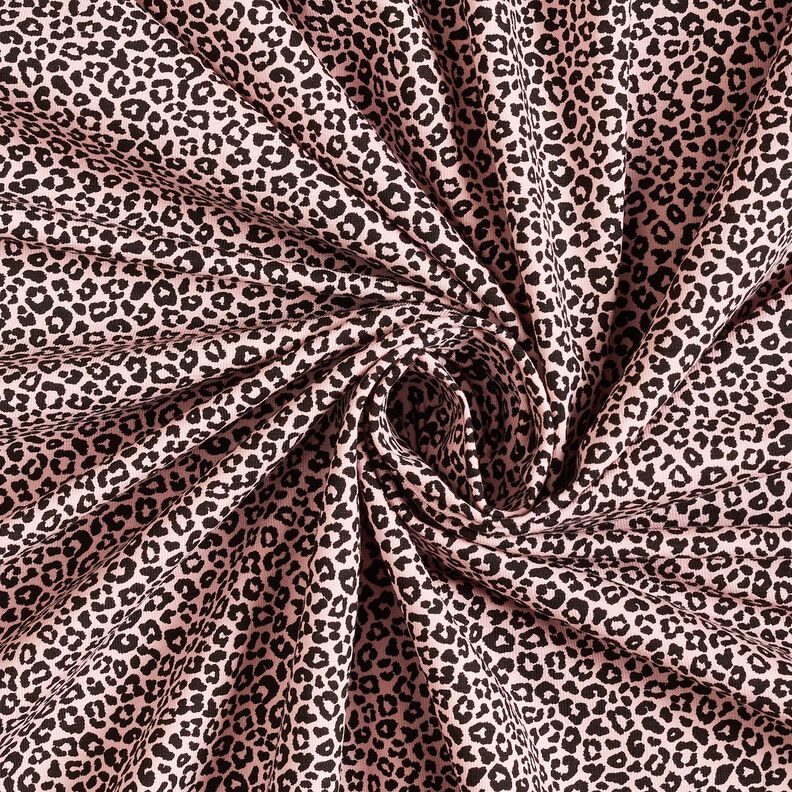 Dżersej bawełniany miniaturowy nadruk w panterkę – jasny róż/czerń,  image number 3