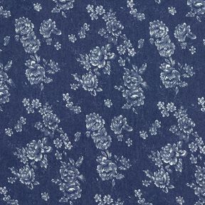 Chambray małe róże – granat/mleczna biel, 
