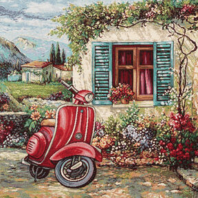 Panel dekoracyjny Gobelin Vespa – czerwień karminowa/jasnobeżowy, 