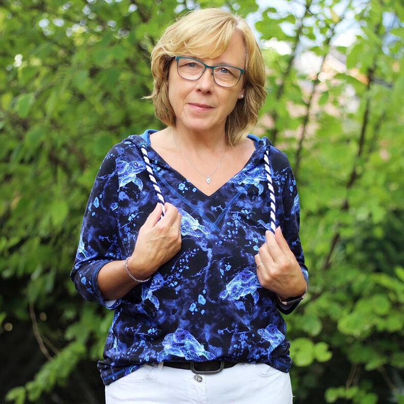 Dzianina dresowa pętelkowa French Terry żółwie | Glitzerpüppi – czarnoniebieski/błękit królewski,  image number 5