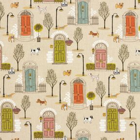 Tkanin dekoracyjna Half panama sąsiedztwo zwierząt – naturalny/czerń, 