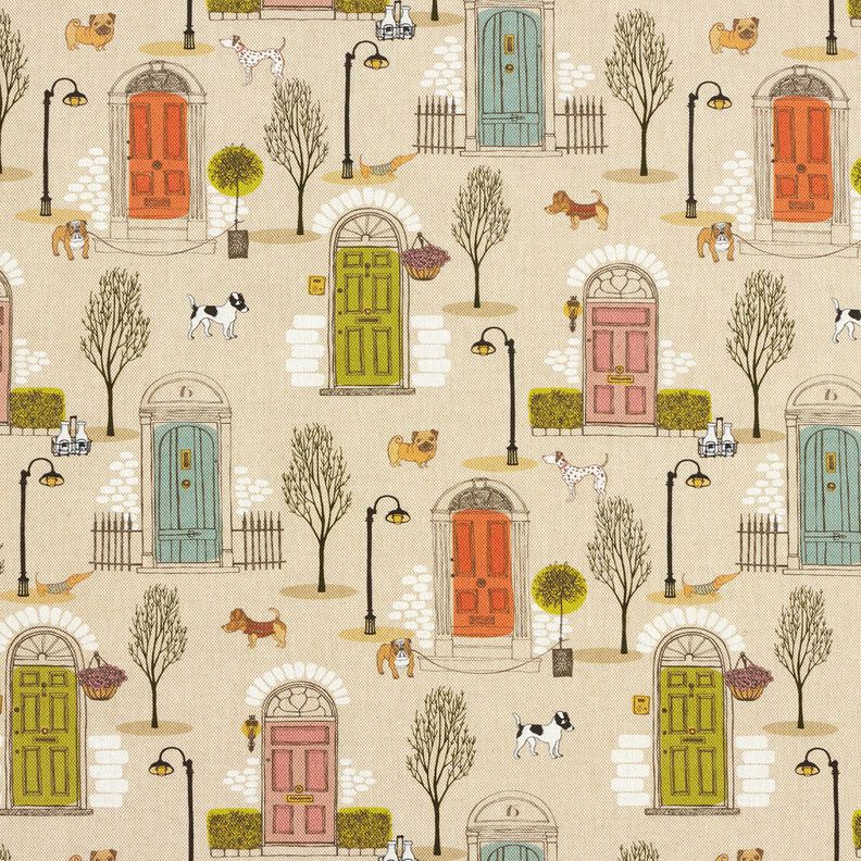 Tkanin dekoracyjna Half panama sąsiedztwo zwierząt – naturalny/czerń,  image number 1