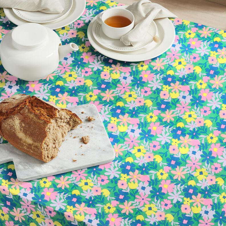 Bawełna powlekana pastelowe kwiaty | Poppy Fabrics – trawiasta zieleń/róż, image number 8