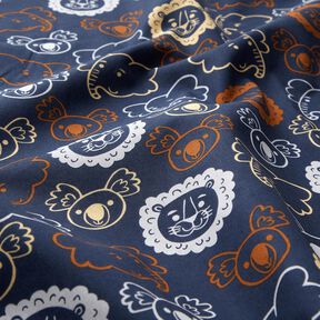 Popelina bawełniana Zwierzęce buzie | Poppy Fabrics – szary błękit, 