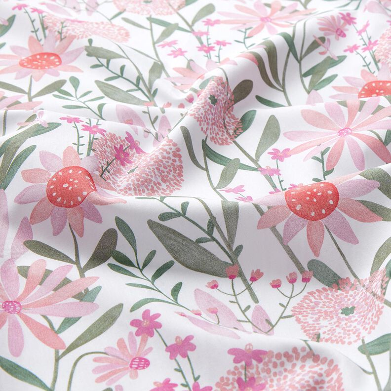 Popelina bawełniana duże kwiaty łąkowe nadruk cyfrowy | Poppy Fabrics – biel,  image number 2