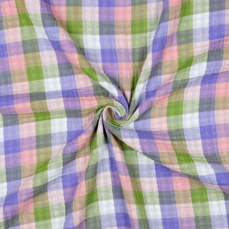 Muślin / Tkanina double crinkle kratka Materiał dwustronny | Poppy Fabrics – róż/lawendowy, image number 3