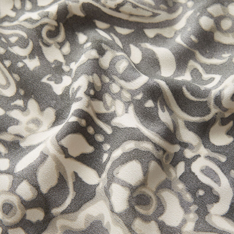 Krepa ze wzorem paisley i w kwiaty – szary/biel,  image number 2