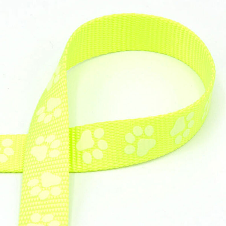 Tkana taśma odblaskowa Smycz dla psa Łapy [20 mm] – neonowa żółć,  image number 1