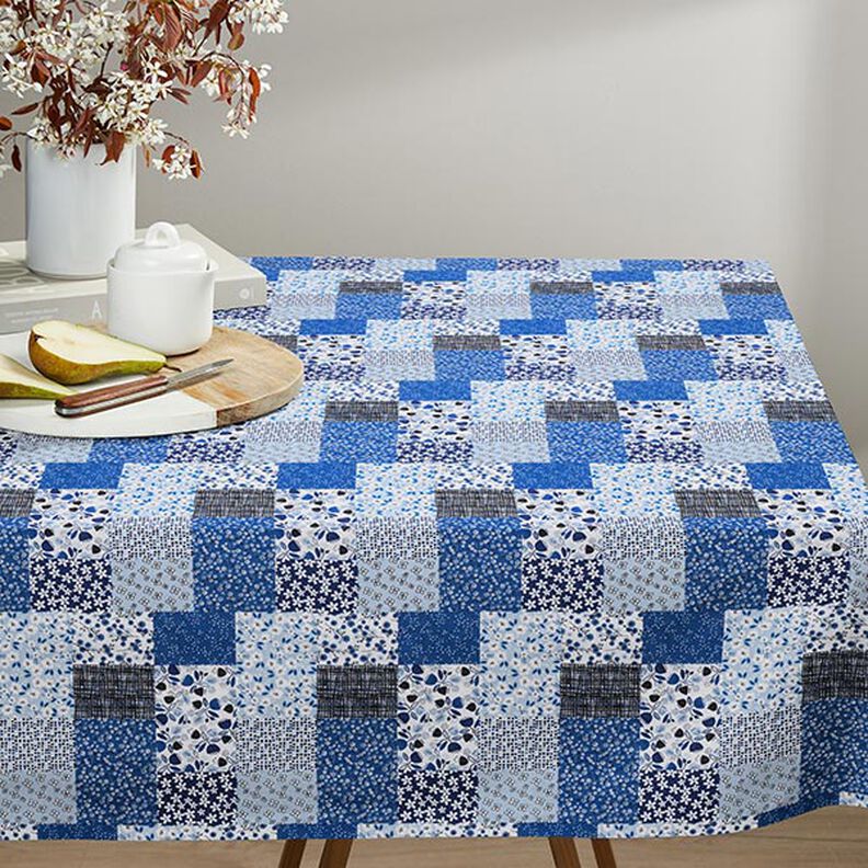 Tkanina bawełniana Kreton o wyglądzie patchworku – biel/błękit,  image number 5