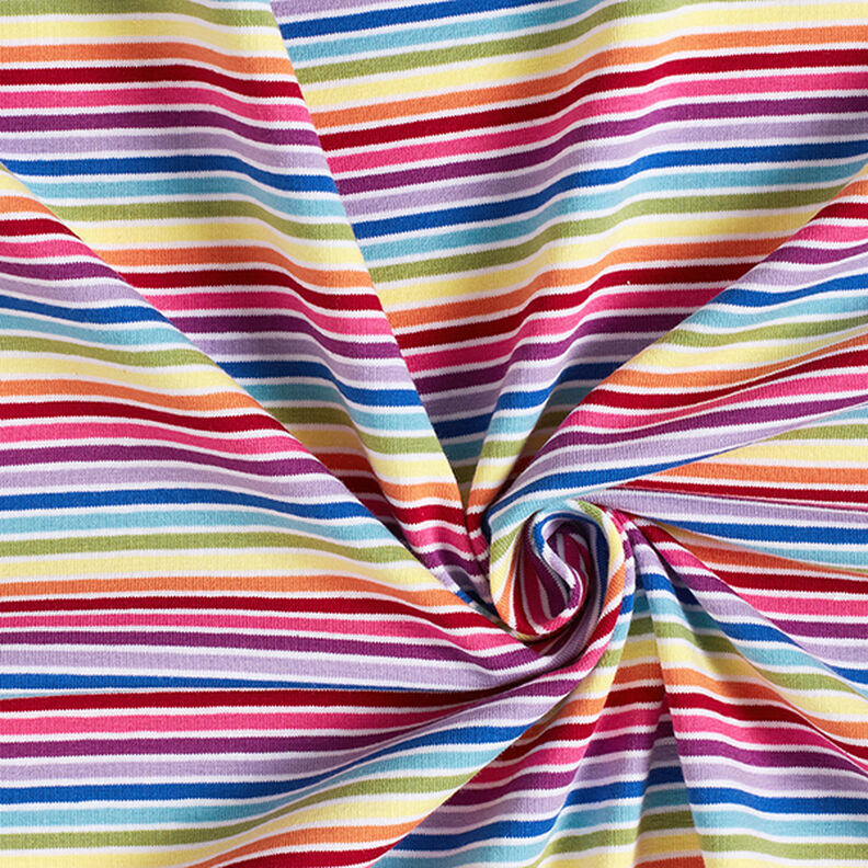 Dżersej bawełniany Tęczowe prążki – biel/mix kolorów,  image number 3