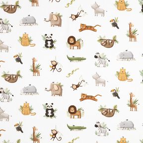GOTS Dżersej bawełniany urocze zwierzęta stepowe nadruk cyfrowy | Poppy Fabrics – biel/jasna oliwka, 