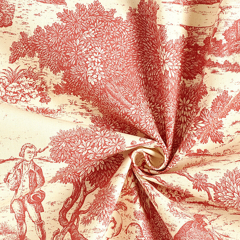 Tkanina dekoracyjna half panama Toile de Jour – czerwień karminowa/krem,  image number 3