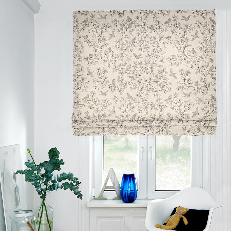 Tkanin dekoracyjna Half panama śpiewające ptaki – naturalny/burgund,  image number 5