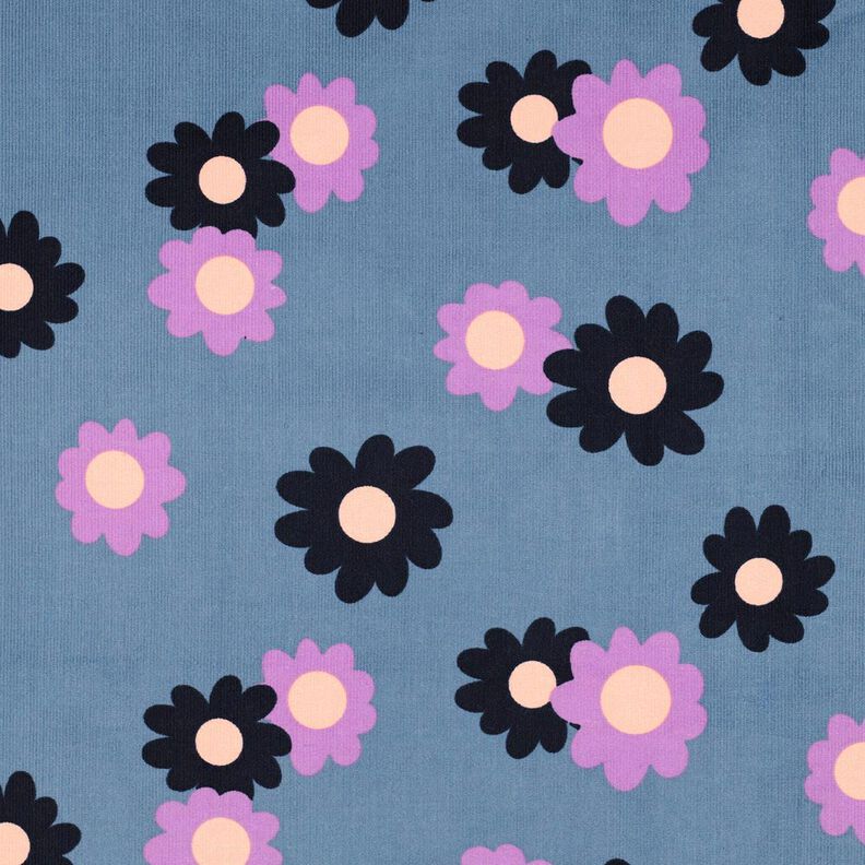 Sztruks cienki kwiaty | Poppy Fabrics – dżins/lawendowy,  image number 1