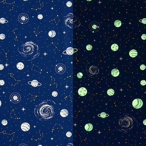 Tkanin dekoracyjna Glow in the Dark gwiazdozbiory – granat/jasna żółć, 