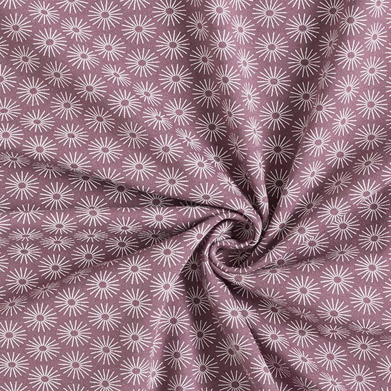 Dżersej bawełniany w 
błyszczące kwiaty – bakłażan,  image number 3