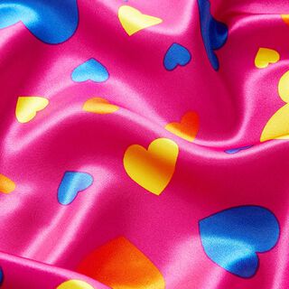 Satyna poliestrowa – małe i duże serca – pink, 
