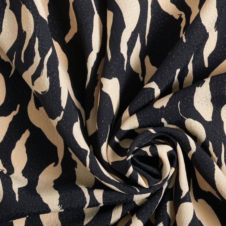 Tkanina wiskozowa abstrakcyjna zebra – czerń/jasnobeżowy,  image number 3