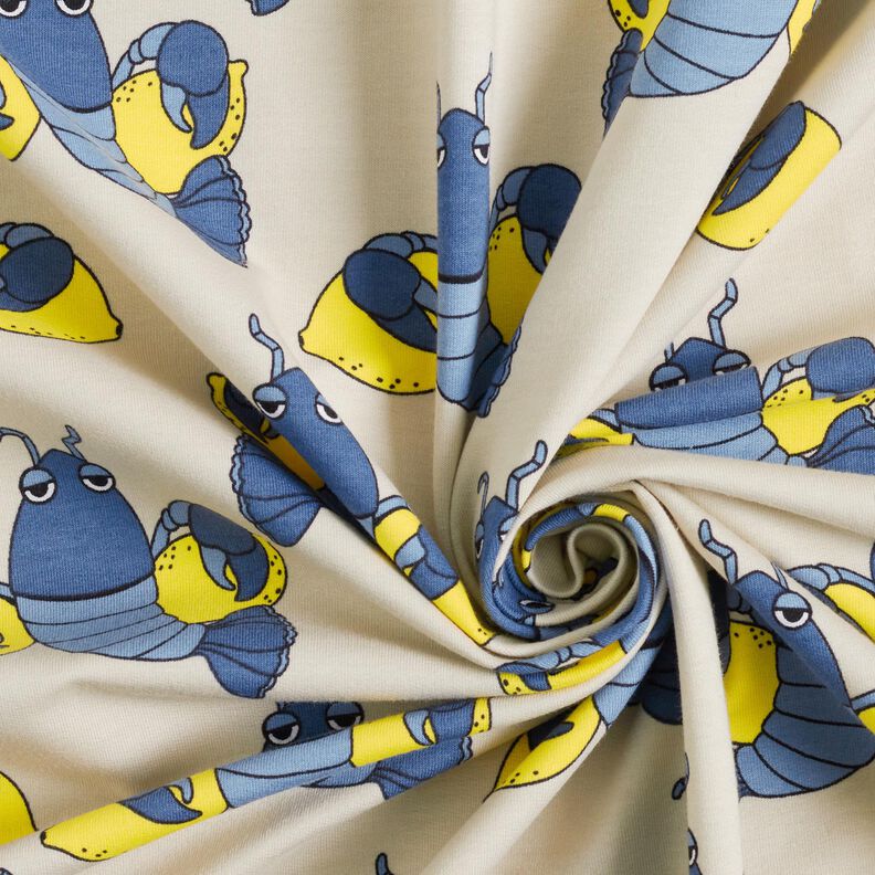 Dzianina dresowa pętelkowa French Terry fajne homary | by Poppy – naturalny/szary błękit,  image number 3