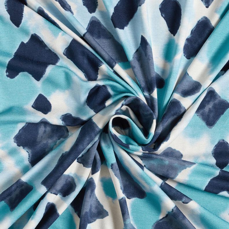 Dżersej wiskozowy wzór Ikat – błękitny/ciemnogranatowy,  image number 3