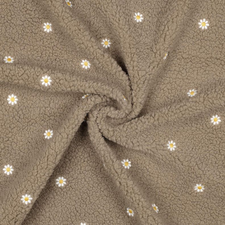 Puszysty plusz haftowane kwiatuszki | Poppy Fabrics – ciemny szarobrązowy,  image number 3