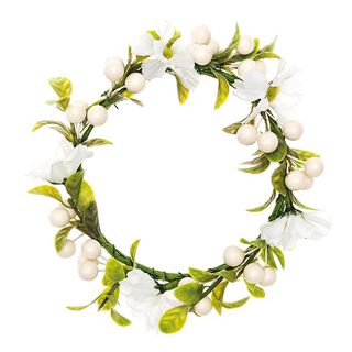 Wianek dekoracyjny z kwiatów i jagód [Ø 10 cm/ 16 cm] – biel/zieleń, 