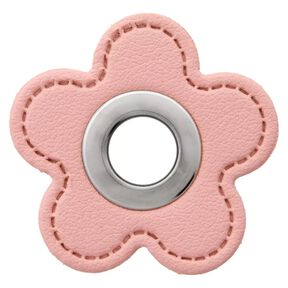 Naszywka z imitacji skóry z oczkiem kwiat  | Prym – róż,  Naszywka z imitacji skóry z oczkiem kwiat  | Prym – róż,